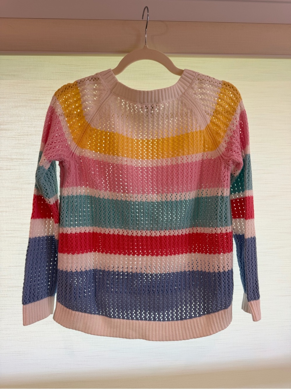 Talbots Open-Knit Crewneck Sweater in Pink, Blue, Yellow, Red, Size small petite